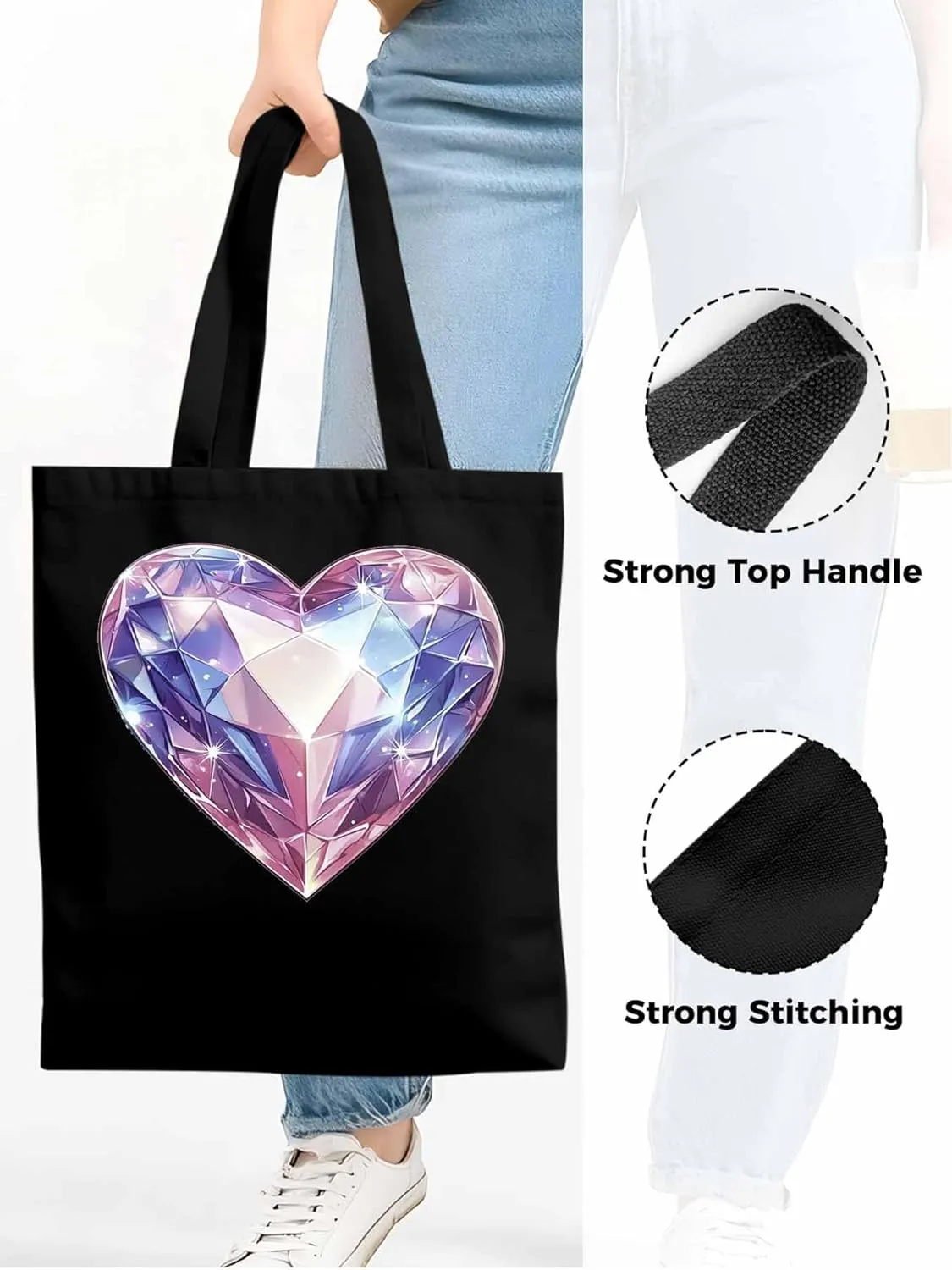 Canvas Tote Bag, Valentine's Day Love Gem Aesthetic Canvas Tote Handbags for Women Shoulder Bag