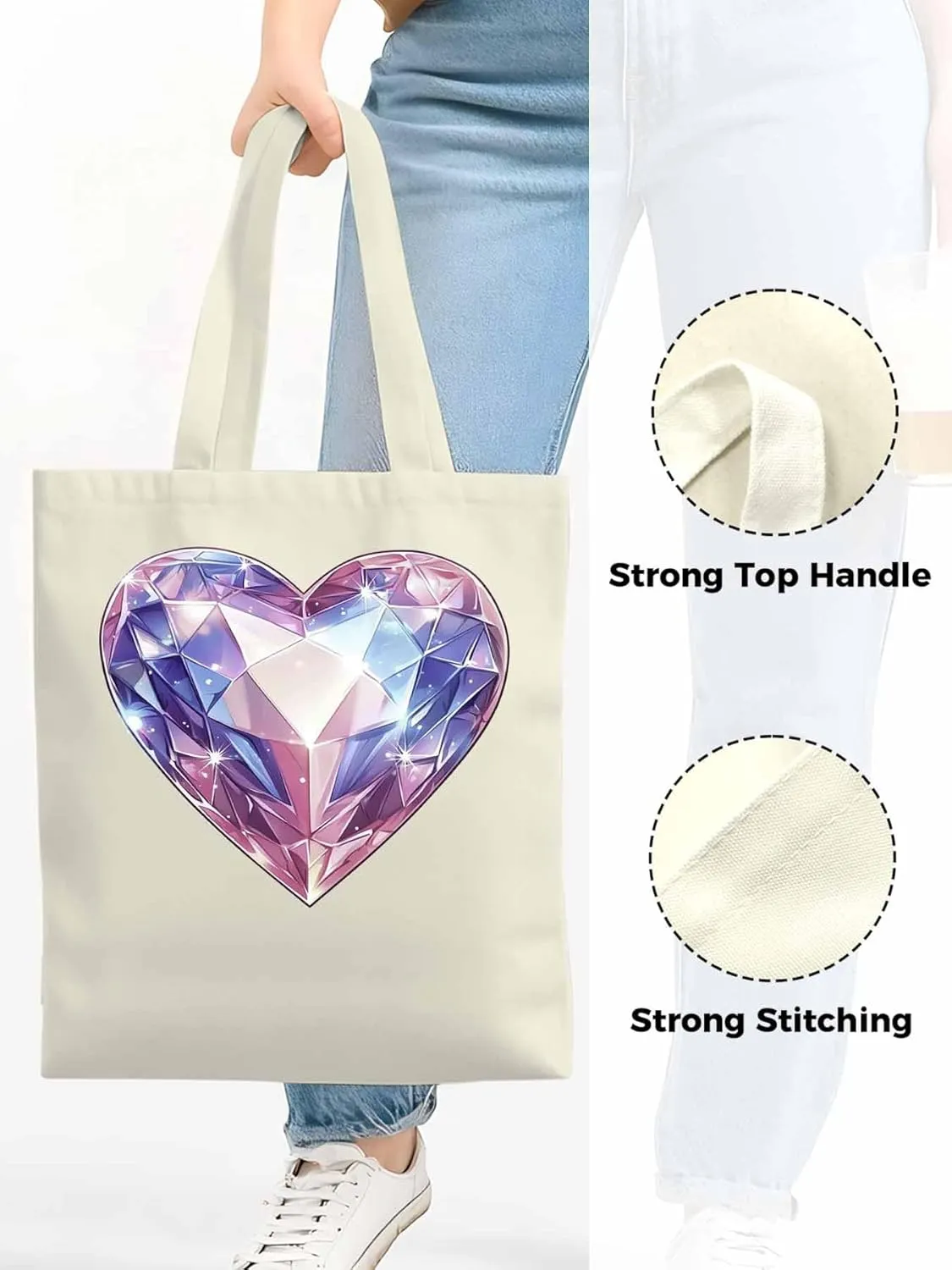 Canvas Tote Bag, Valentine's Day Love Gem Aesthetic Canvas Tote Handbags for Women Shoulder Bag