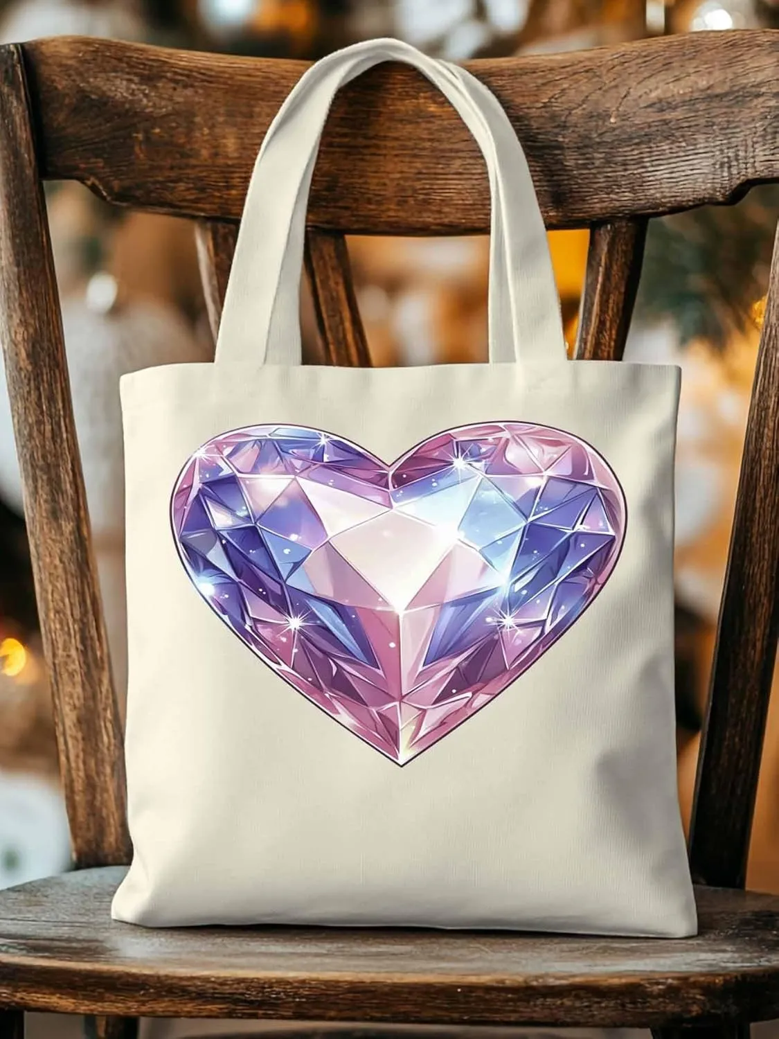 Canvas Tote Bag, Valentine's Day Love Gem Aesthetic Canvas Tote Handbags for Women Shoulder Bag