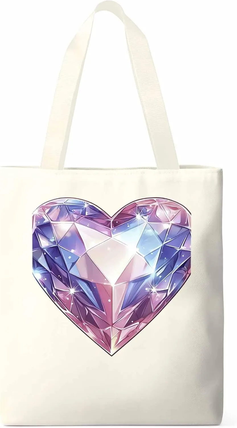 Canvas Tote Bag, Valentine's Day Love Gem Aesthetic Canvas Tote Handbags for Women Shoulder Bag