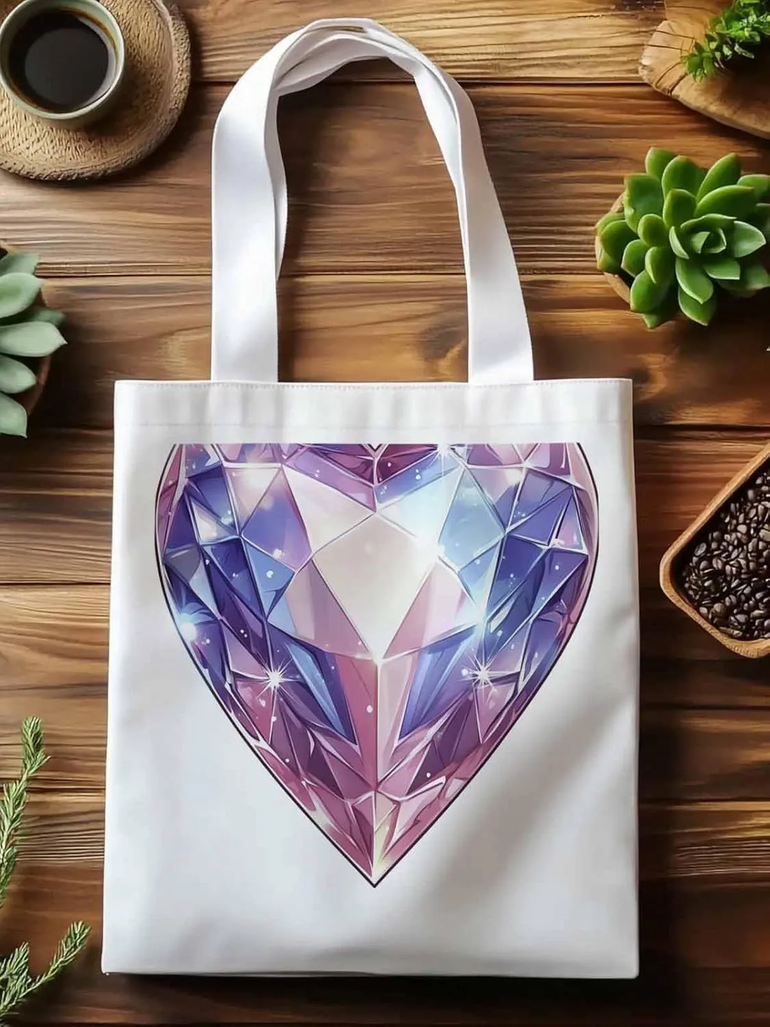 Canvas Tote Bag, Valentine's Day Love Gem Aesthetic Canvas Tote Handbags for Women Shoulder Bag