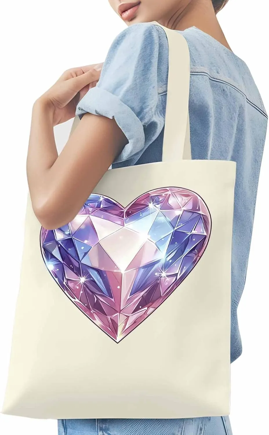 Canvas Tote Bag, Valentine's Day Love Gem Aesthetic Canvas Tote Handbags for Women Shoulder Bag