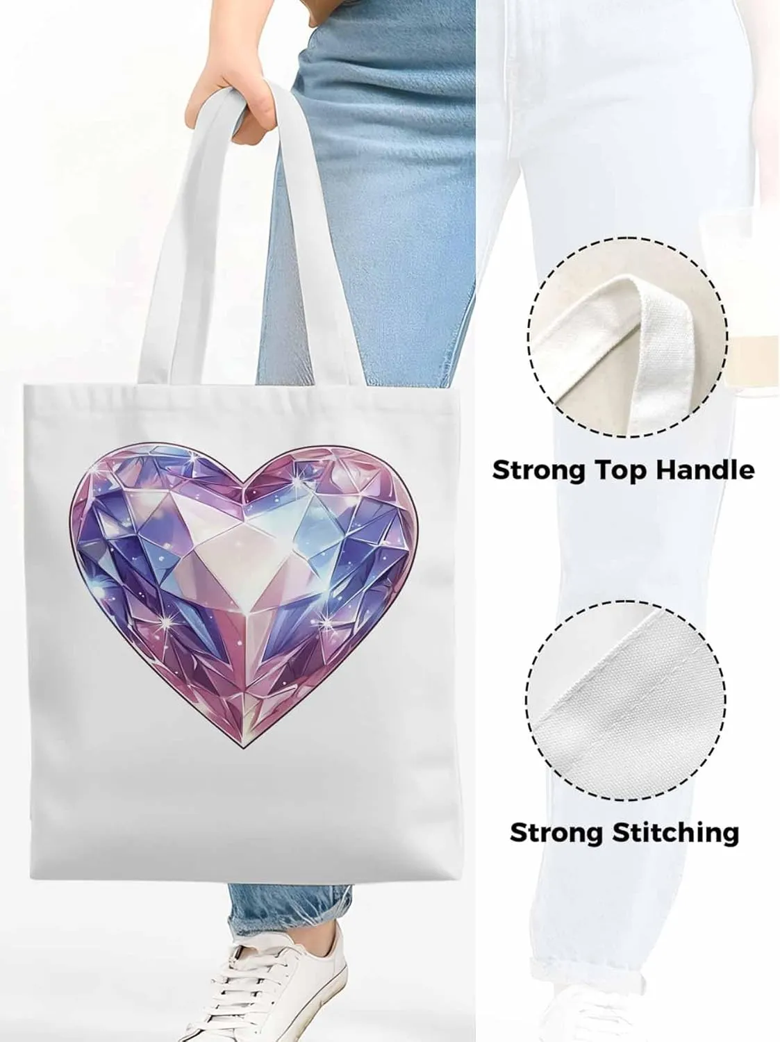 Canvas Tote Bag, Valentine's Day Love Gem Aesthetic Canvas Tote Handbags for Women Shoulder Bag