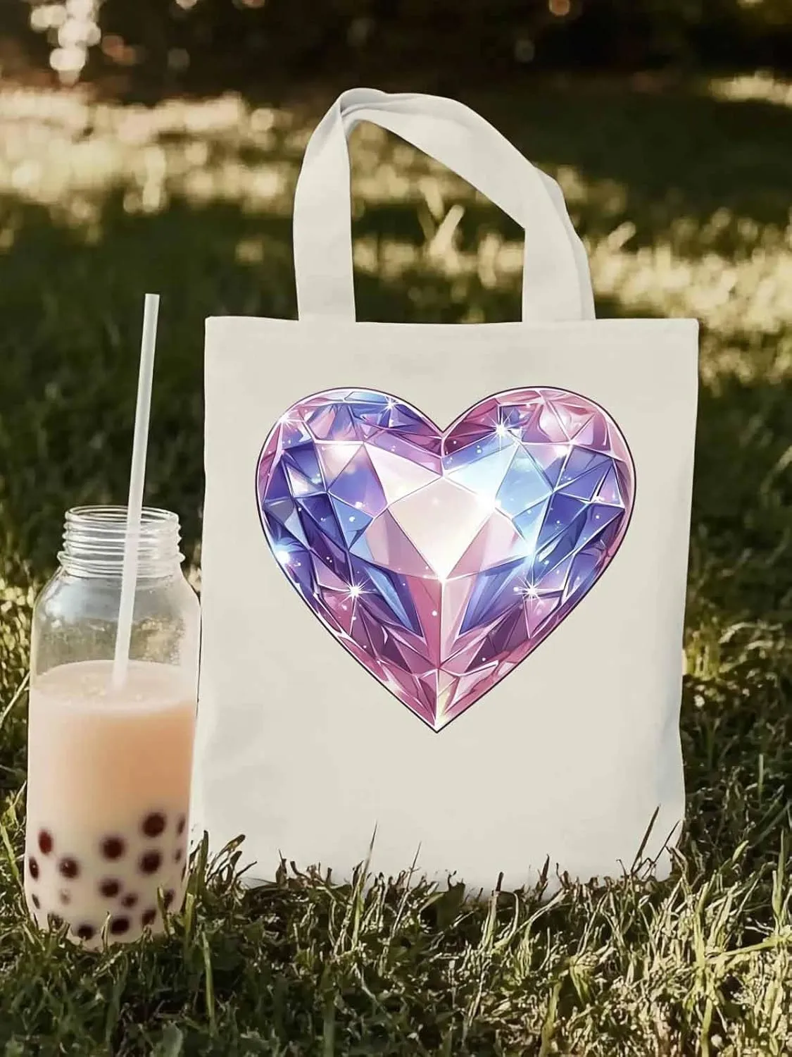 Canvas Tote Bag, Valentine's Day Love Gem Aesthetic Canvas Tote Handbags for Women Shoulder Bag