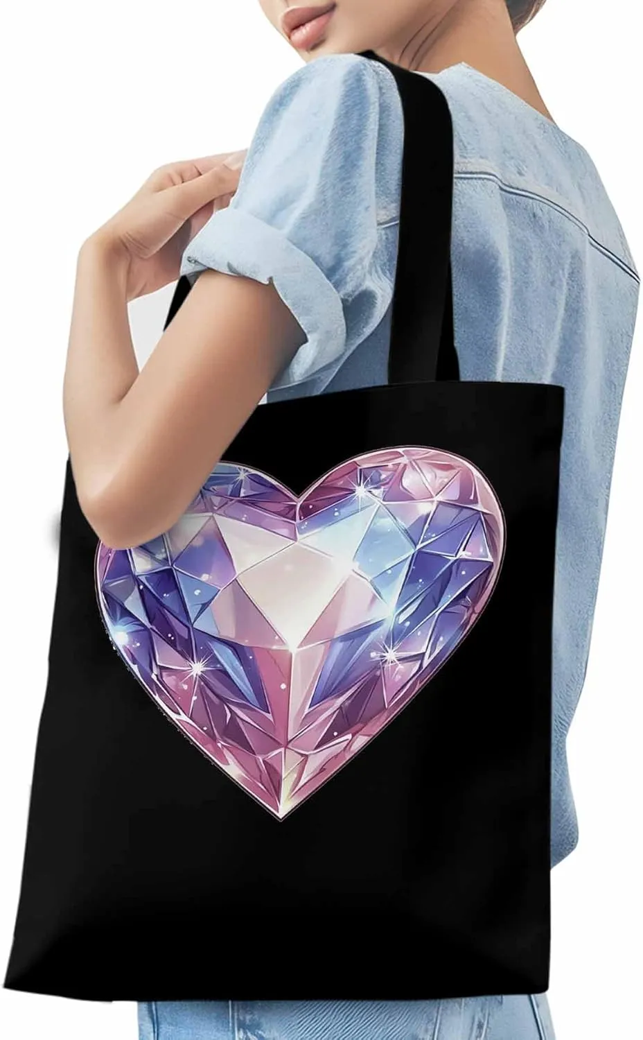 Canvas Tote Bag, Valentine's Day Love Gem Aesthetic Canvas Tote Handbags for Women Shoulder Bag