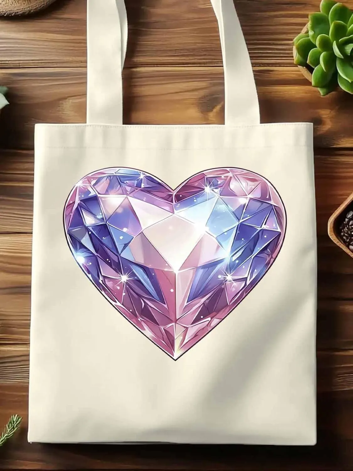 Canvas Tote Bag, Valentine's Day Love Gem Aesthetic Canvas Tote Handbags for Women Shoulder Bag