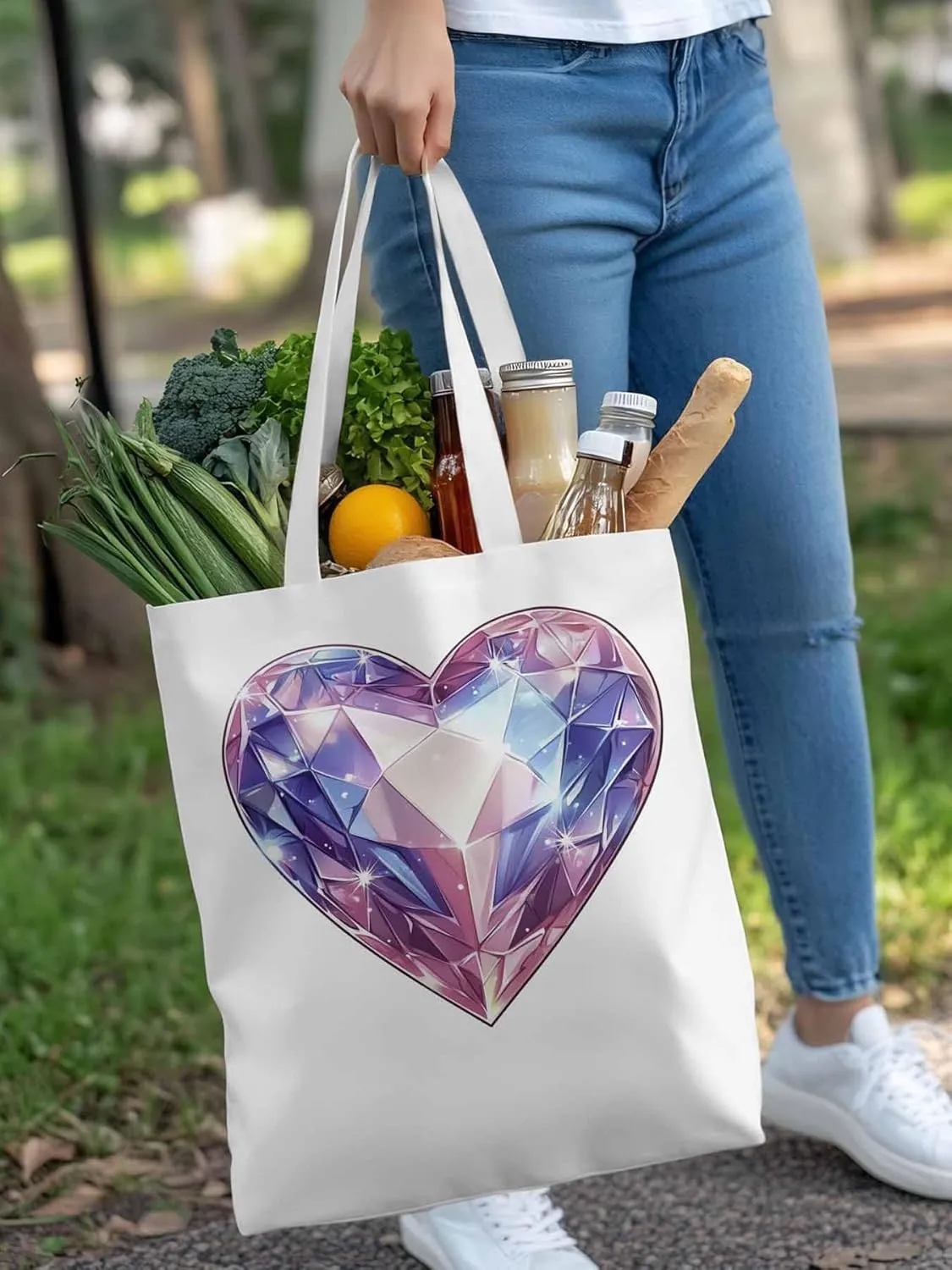 Canvas Tote Bag, Valentine's Day Love Gem Aesthetic Canvas Tote Handbags for Women Shoulder Bag