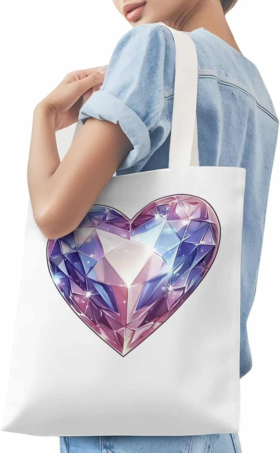 Canvas Tote Bag, Valentine's Day Love Gem Aesthetic Canvas Tote Handbags for Women Shoulder Bag