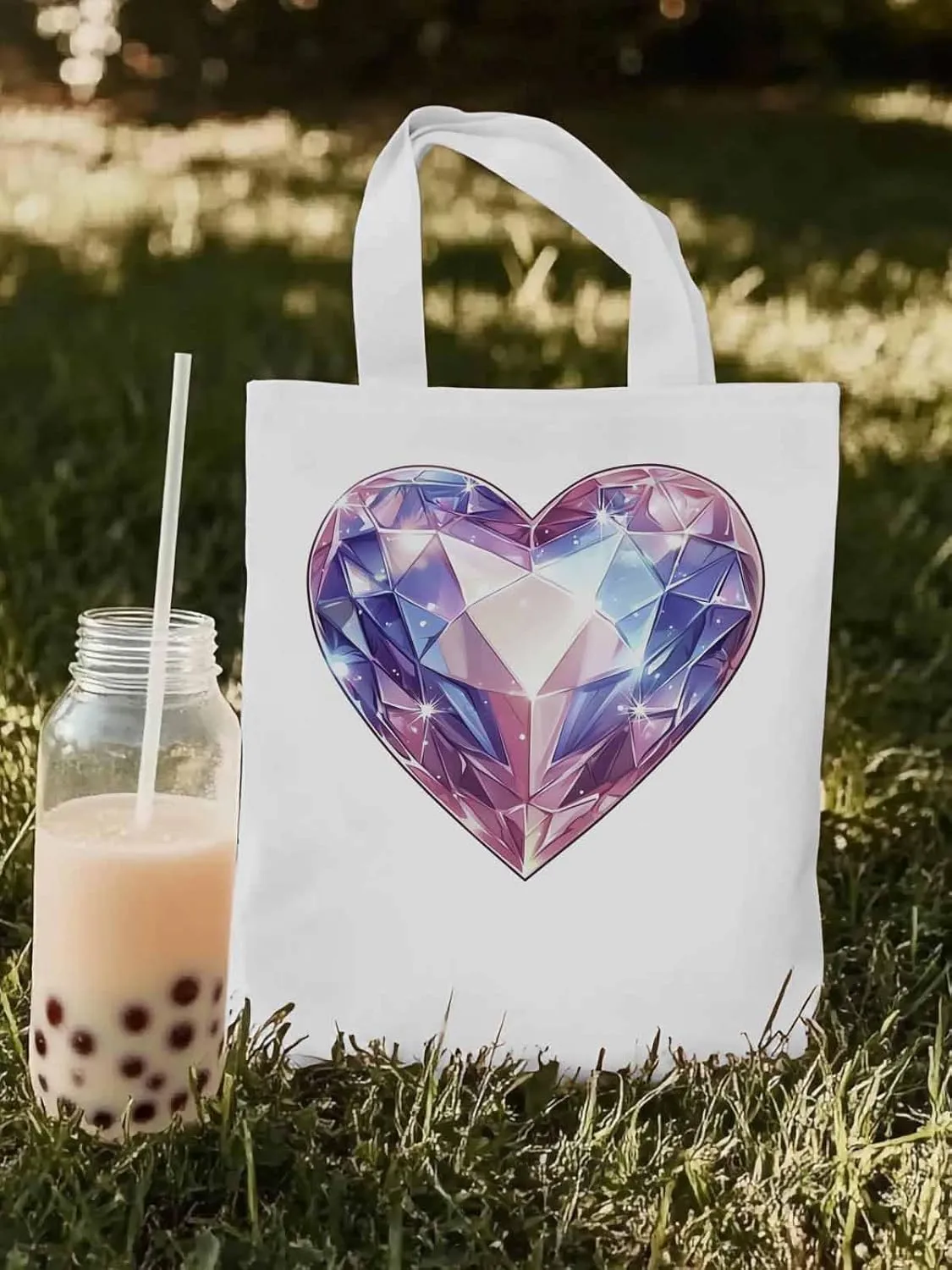 Canvas Tote Bag, Valentine's Day Love Gem Aesthetic Canvas Tote Handbags for Women Shoulder Bag