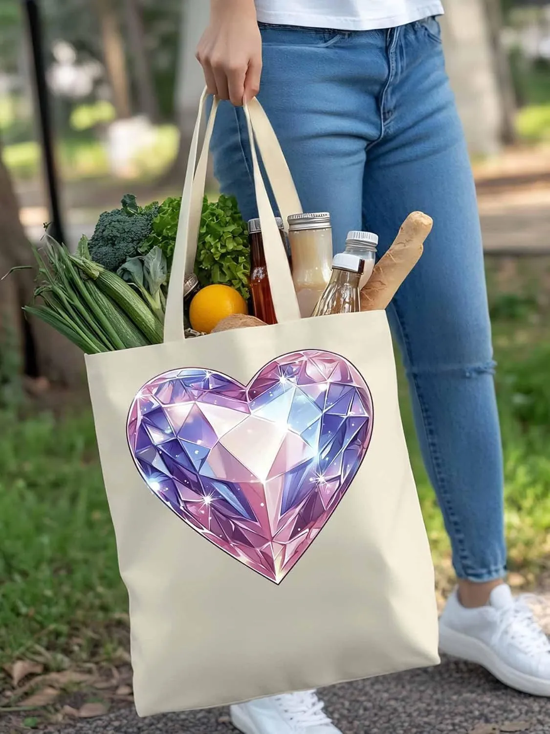 Canvas Tote Bag, Valentine's Day Love Gem Aesthetic Canvas Tote Handbags for Women Shoulder Bag
