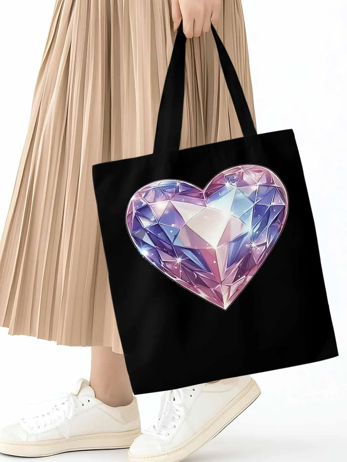 Canvas Tote Bag, Valentine's Day Love Gem Aesthetic Canvas Tote Handbags for Women Shoulder Bag