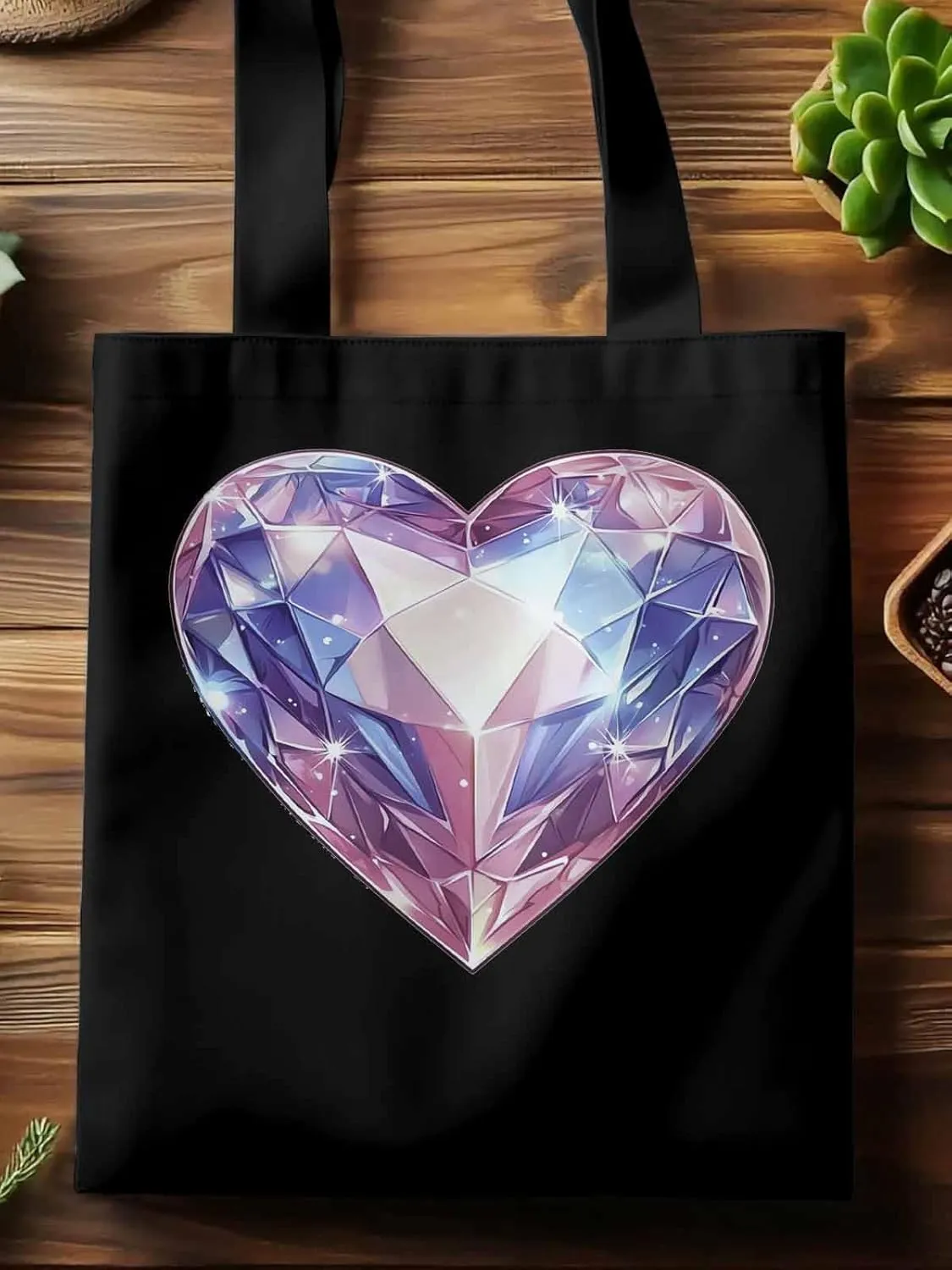 Canvas Tote Bag, Valentine's Day Love Gem Aesthetic Canvas Tote Handbags for Women Shoulder Bag