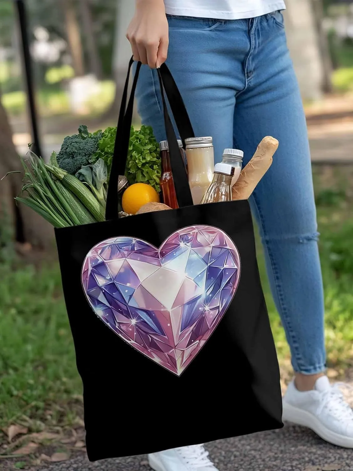 Canvas Tote Bag, Valentine's Day Love Gem Aesthetic Canvas Tote Handbags for Women Shoulder Bag