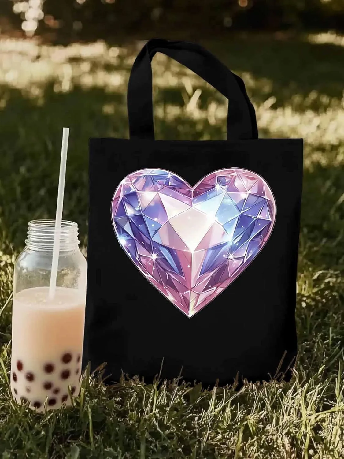 Canvas Tote Bag, Valentine's Day Love Gem Aesthetic Canvas Tote Handbags for Women Shoulder Bag