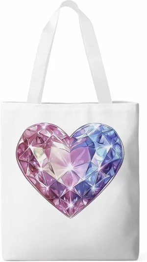 Canvas Tote Bag, Valentine's Day Love Heart Diamonds Aesthetic Canvas Tote Handbags for Women Shoulder Bag