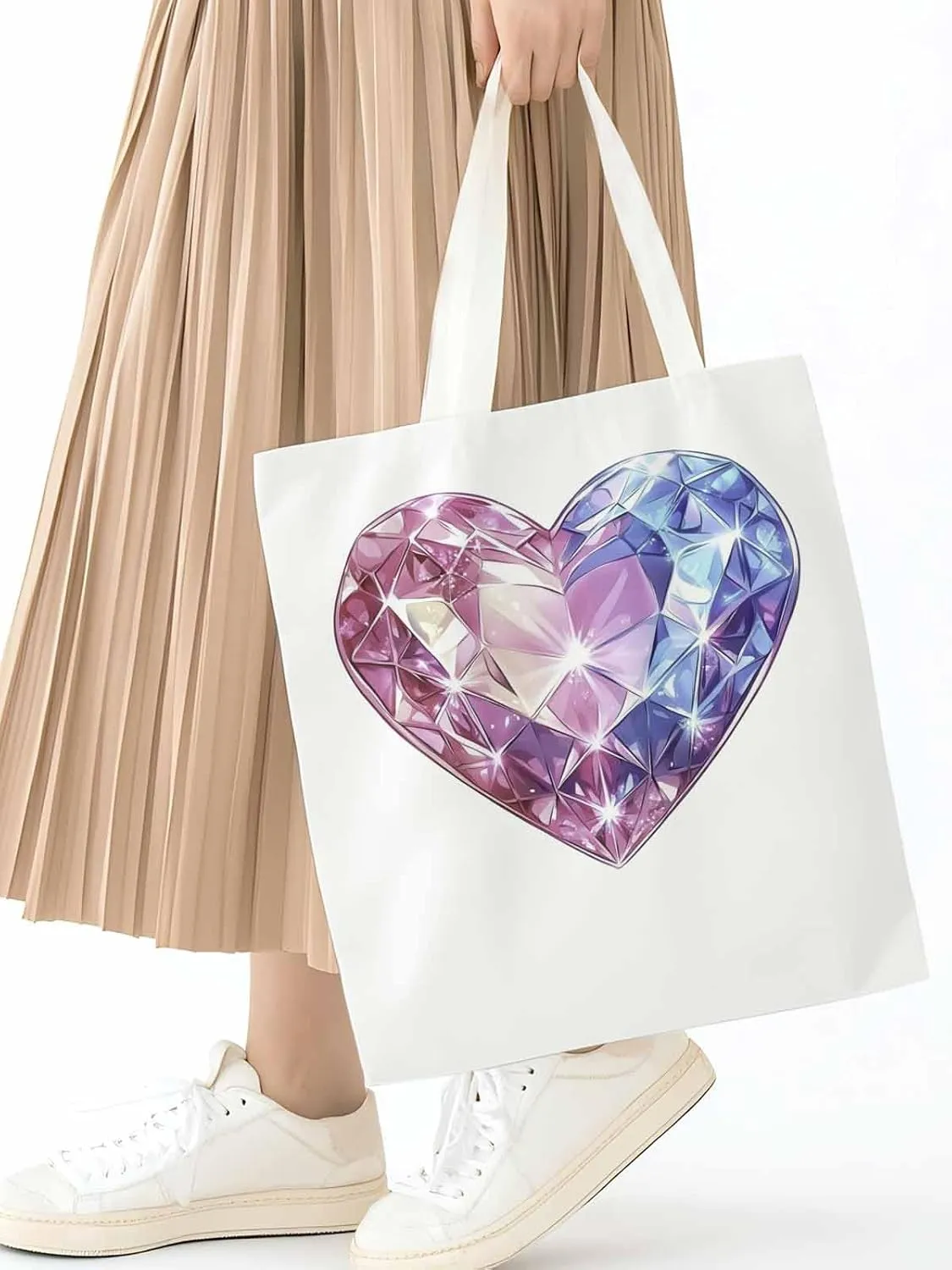 Canvas Tote Bag, Valentine's Day Love Heart Diamonds Aesthetic Canvas Tote Handbags for Women Shoulder Bag