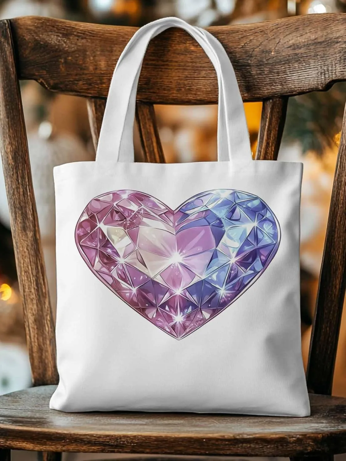 Canvas Tote Bag, Valentine's Day Love Heart Diamonds Aesthetic Canvas Tote Handbags for Women Shoulder Bag