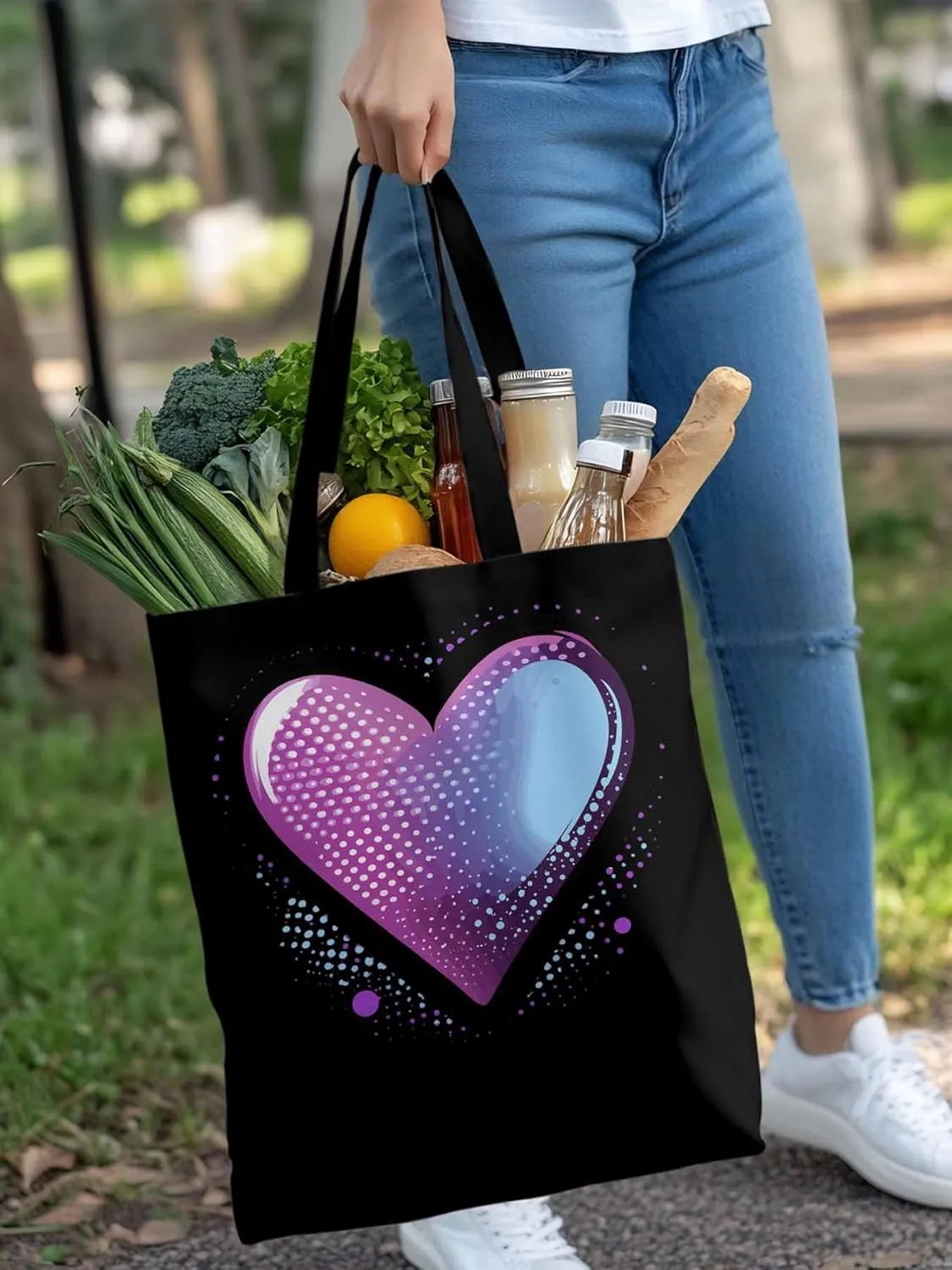 Canvas Tote Bag, Valentine's Day Pink Blue Love Aesthetic Canvas Tote Handbags for Women Shoulder Bag