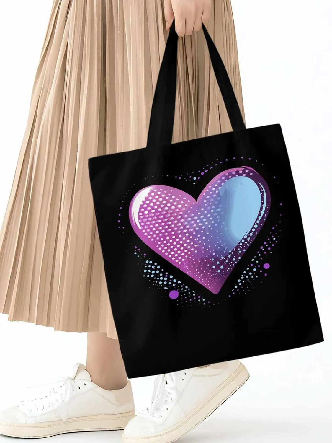 Canvas Tote Bag, Valentine's Day Pink Blue Love Aesthetic Canvas Tote Handbags for Women Shoulder Bag
