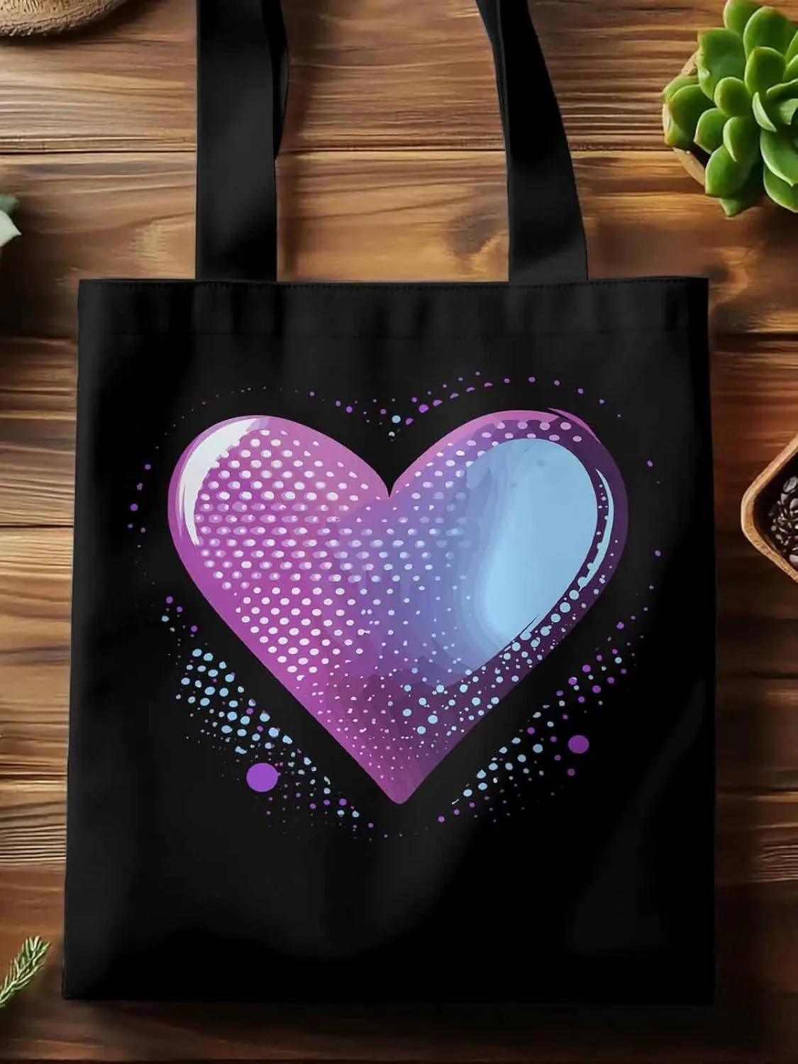 Canvas Tote Bag, Valentine's Day Pink Blue Love Aesthetic Canvas Tote Handbags for Women Shoulder Bag