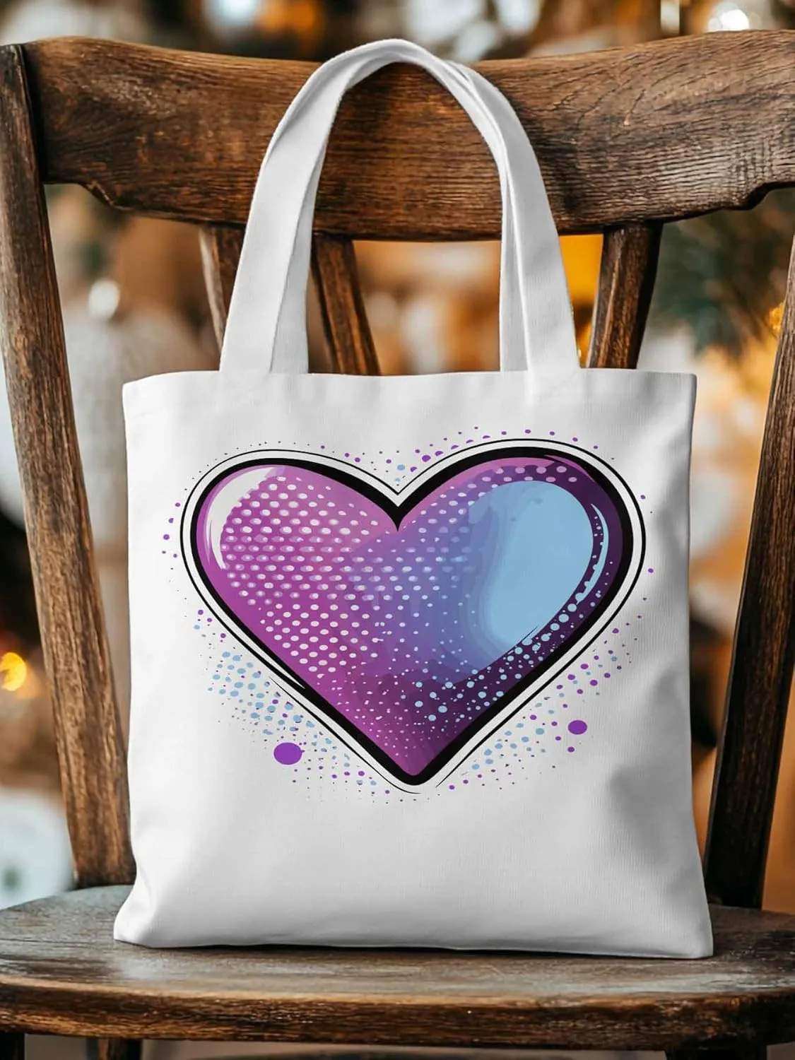 Canvas Tote Bag, Valentine's Day Pink Blue Love Aesthetic Canvas Tote Handbags for Women Shoulder Bag