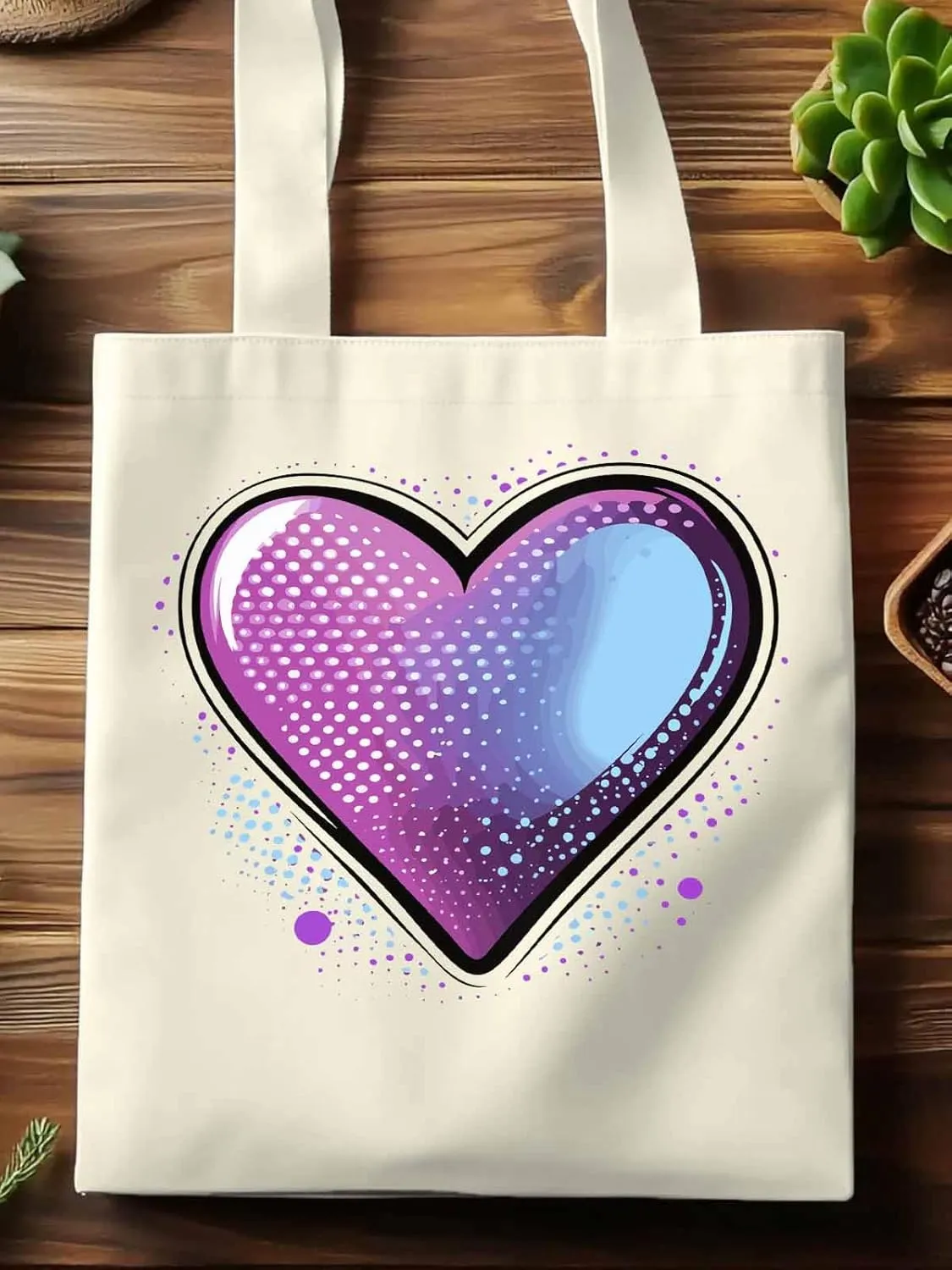 Canvas Tote Bag, Valentine's Day Pink Blue Love Aesthetic Canvas Tote Handbags for Women Shoulder Bag