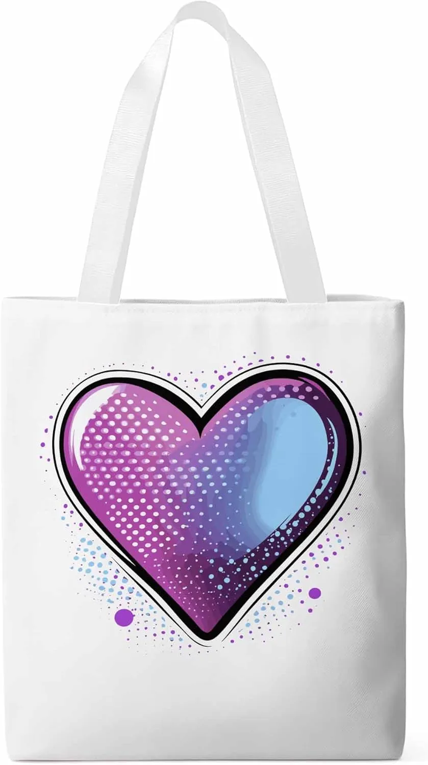 Canvas Tote Bag, Valentine's Day Pink Blue Love Aesthetic Canvas Tote Handbags for Women Shoulder Bag