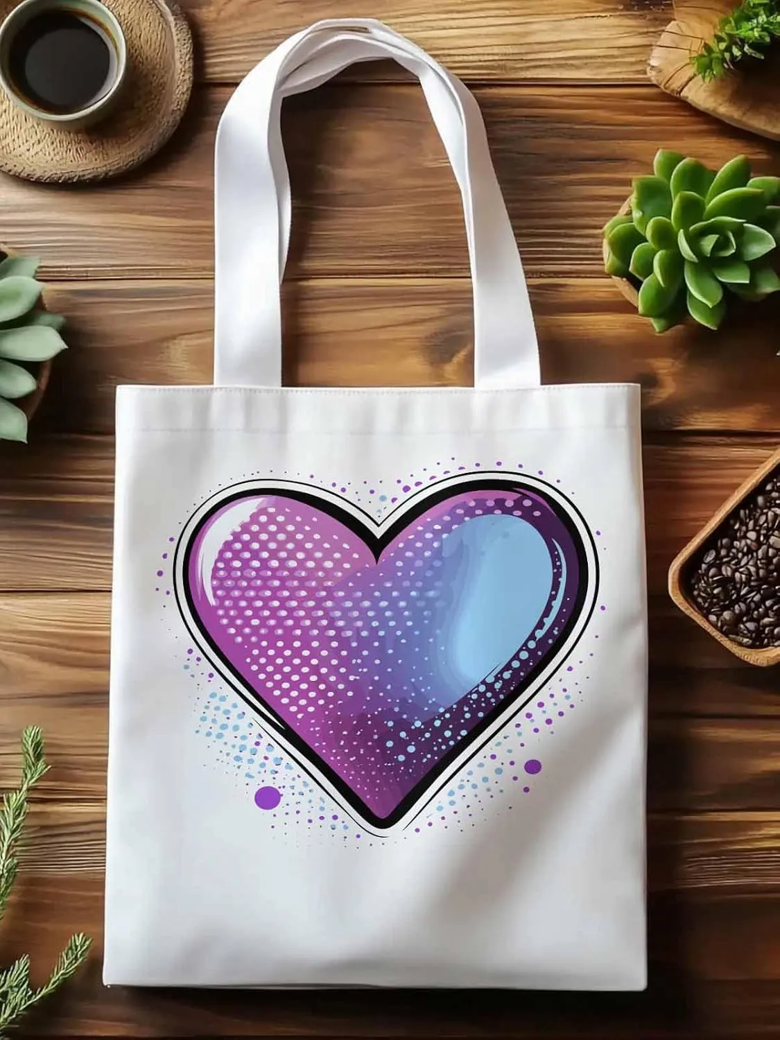 Canvas Tote Bag, Valentine's Day Pink Blue Love Aesthetic Canvas Tote Handbags for Women Shoulder Bag