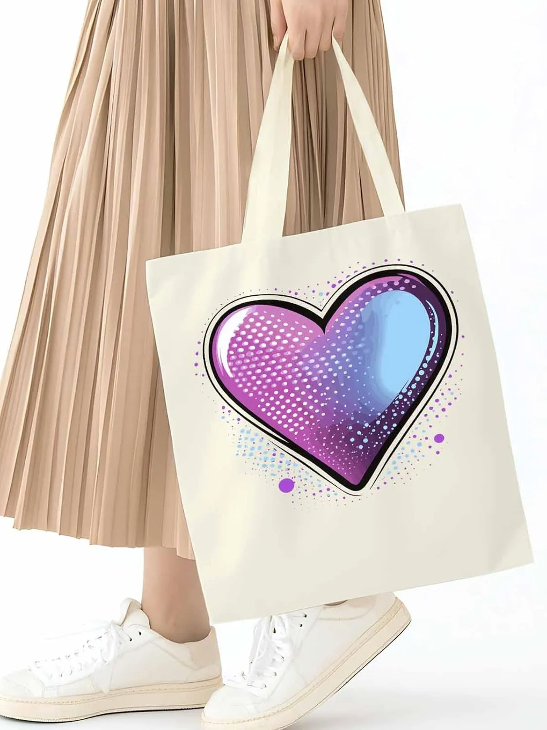 Canvas Tote Bag, Valentine's Day Pink Blue Love Aesthetic Canvas Tote Handbags for Women Shoulder Bag