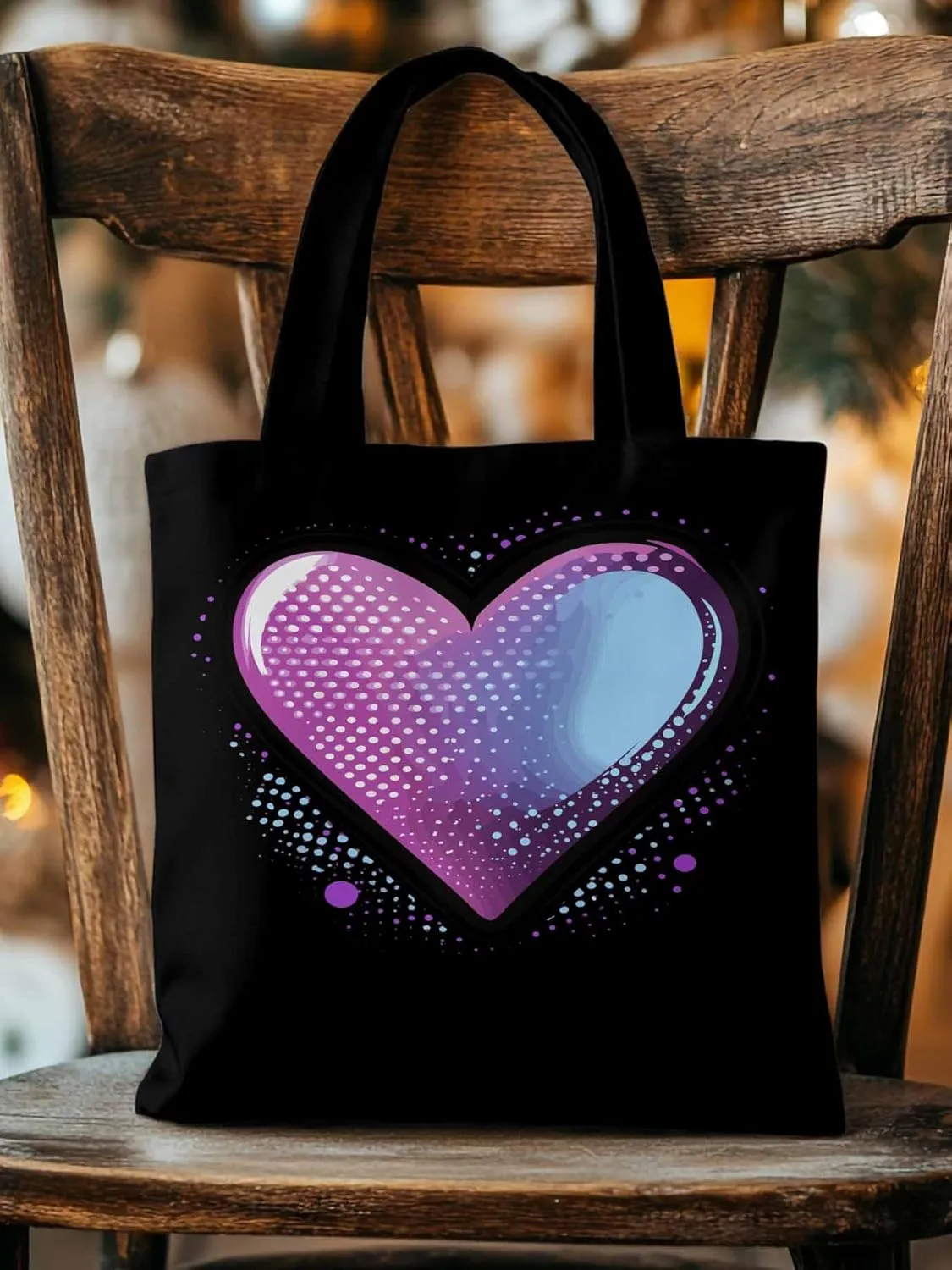 Canvas Tote Bag, Valentine's Day Pink Blue Love Aesthetic Canvas Tote Handbags for Women Shoulder Bag