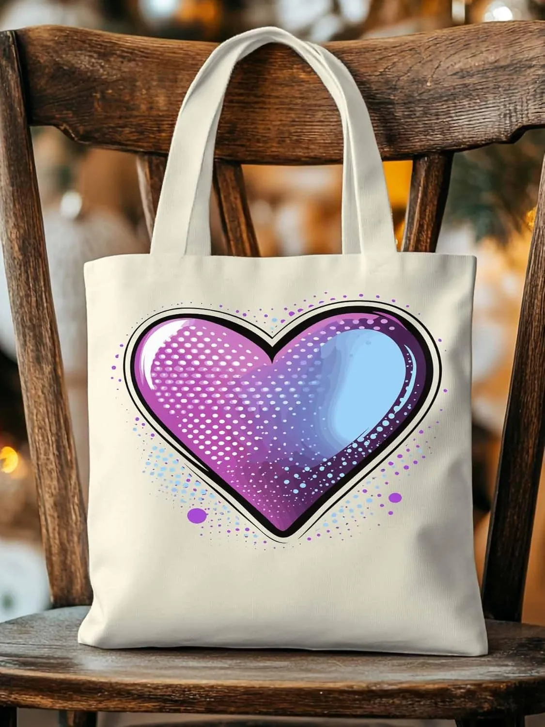 Canvas Tote Bag, Valentine's Day Pink Blue Love Aesthetic Canvas Tote Handbags for Women Shoulder Bag