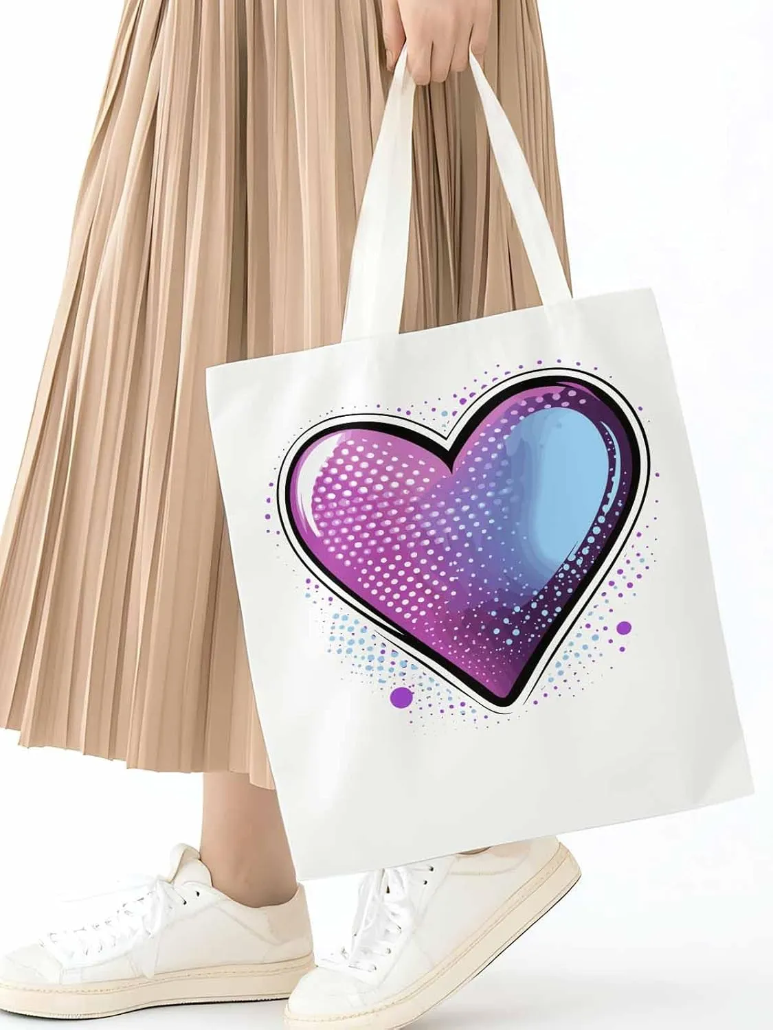 Canvas Tote Bag, Valentine's Day Pink Blue Love Aesthetic Canvas Tote Handbags for Women Shoulder Bag