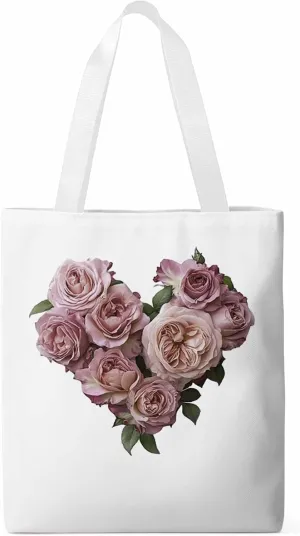 Canvas Tote Bag, Valentine's Day Pink Roses Aesthetic Canvas Tote Handbags for Women Shoulder Bag