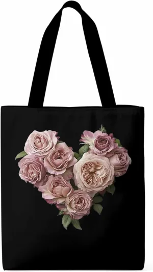 Canvas Tote Bag, Valentine's Day Pink Roses Aesthetic Canvas Tote Handbags for Women Shoulder Bag