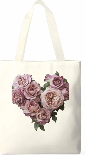 Canvas Tote Bag, Valentine's Day Pink Roses Aesthetic Canvas Tote Handbags for Women Shoulder Bag