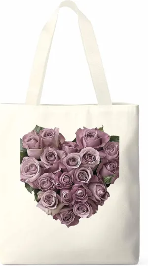 Canvas Tote Bag, Valentine's Day Roses Flowers Aesthetic Canvas Tote Handbags for Women Shoulder Bag