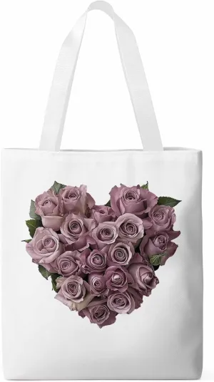 Canvas Tote Bag, Valentine's Day Roses Flowers Aesthetic Canvas Tote Handbags for Women Shoulder Bag