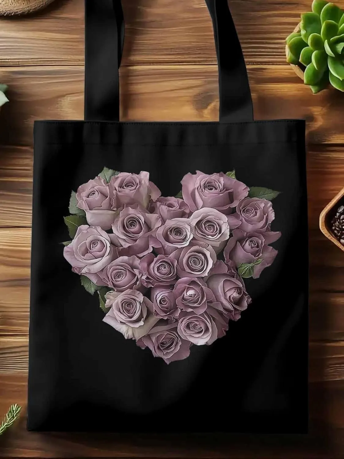 Canvas Tote Bag, Valentine's Day Roses Flowers Aesthetic Canvas Tote Handbags for Women Shoulder Bag