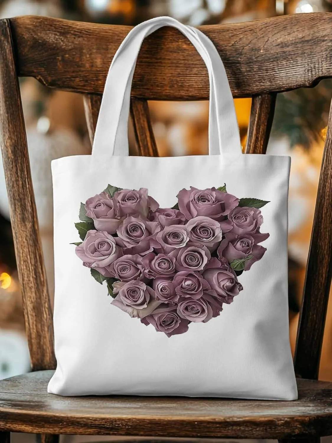 Canvas Tote Bag, Valentine's Day Roses Flowers Aesthetic Canvas Tote Handbags for Women Shoulder Bag