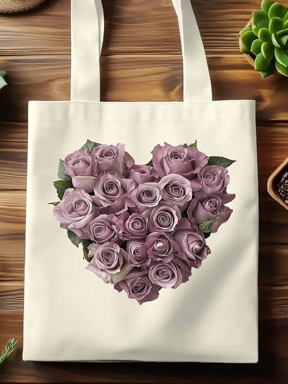 Canvas Tote Bag, Valentine's Day Roses Flowers Aesthetic Canvas Tote Handbags for Women Shoulder Bag