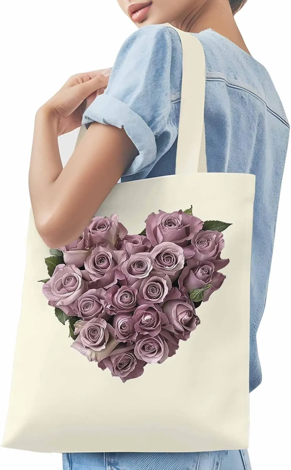 Canvas Tote Bag, Valentine's Day Roses Flowers Aesthetic Canvas Tote Handbags for Women Shoulder Bag