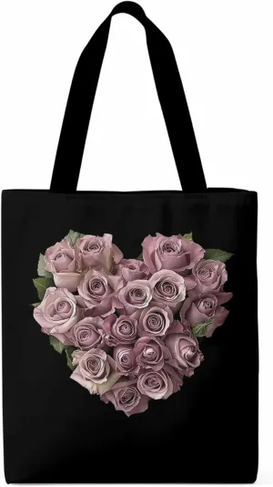 Canvas Tote Bag, Valentine's Day Roses Flowers Aesthetic Canvas Tote Handbags for Women Shoulder Bag
