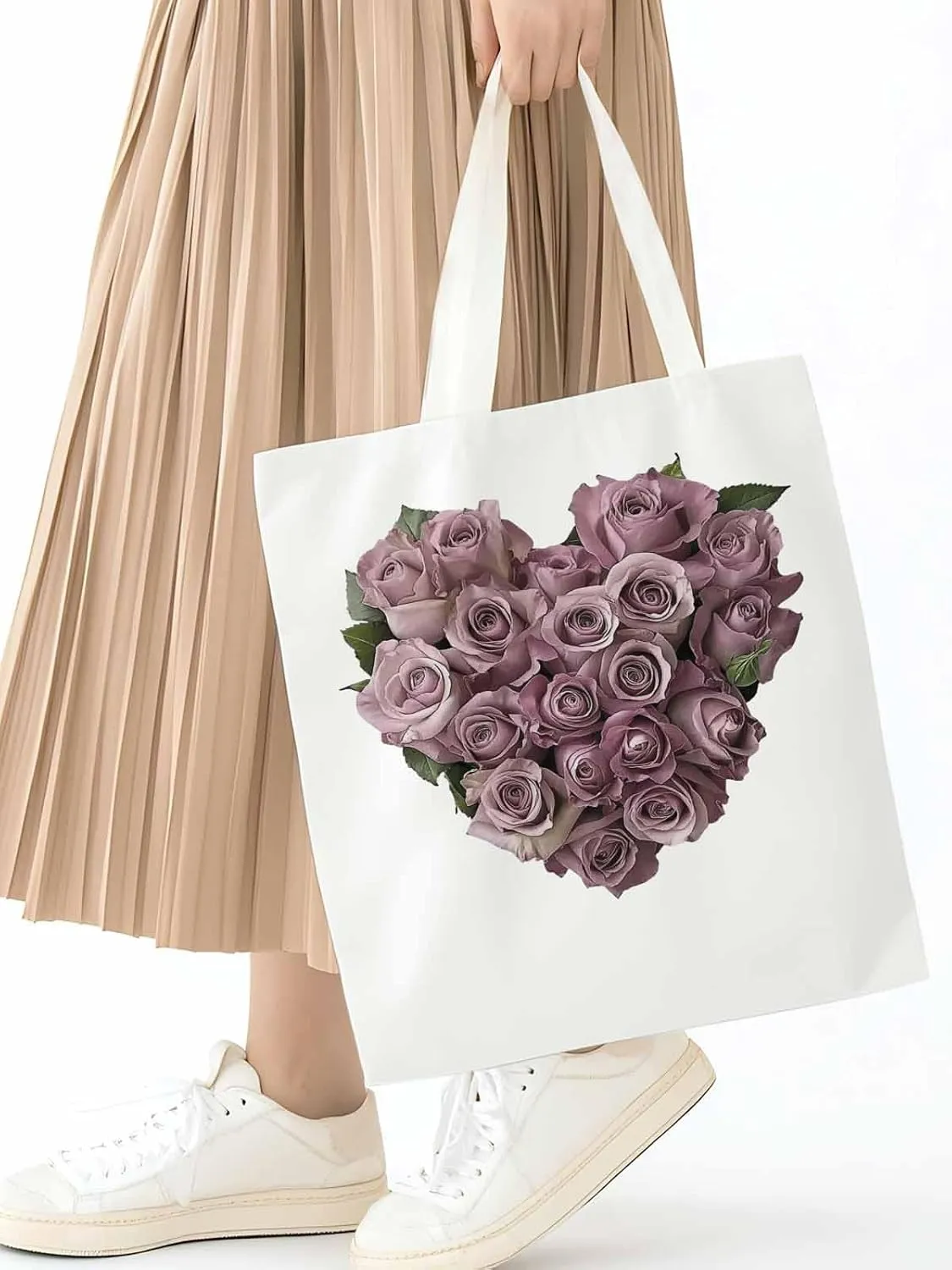 Canvas Tote Bag, Valentine's Day Roses Flowers Aesthetic Canvas Tote Handbags for Women Shoulder Bag