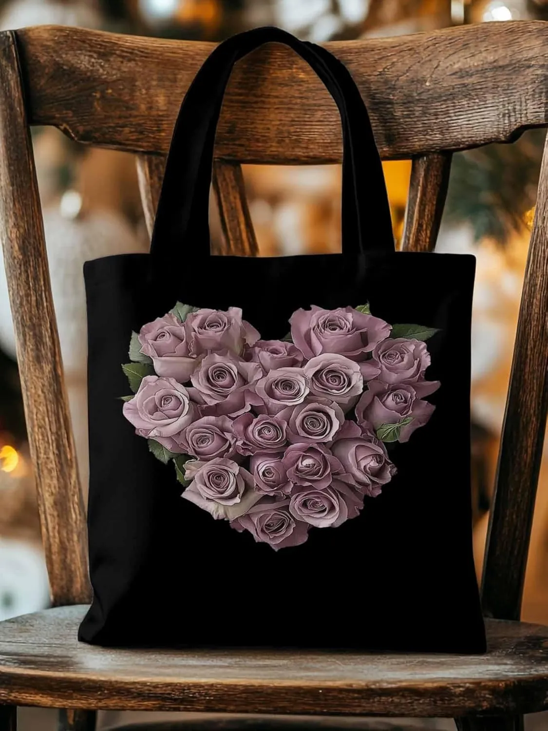 Canvas Tote Bag, Valentine's Day Roses Flowers Aesthetic Canvas Tote Handbags for Women Shoulder Bag