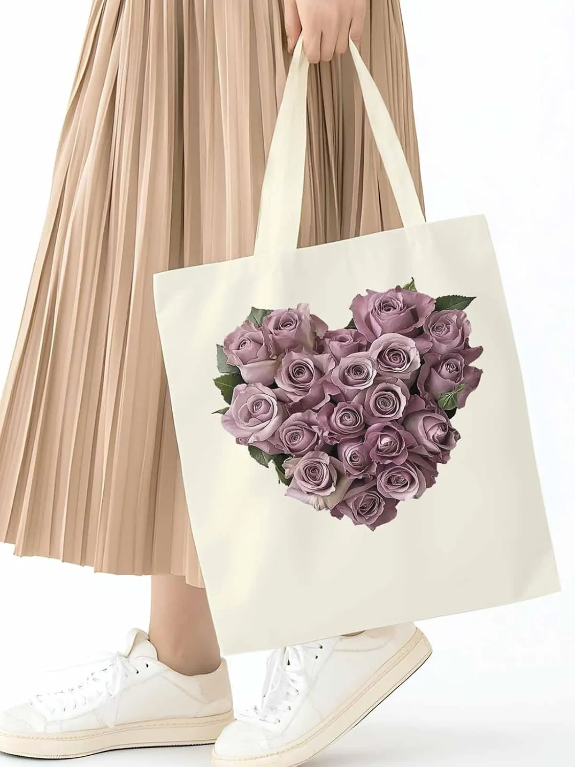 Canvas Tote Bag, Valentine's Day Roses Flowers Aesthetic Canvas Tote Handbags for Women Shoulder Bag