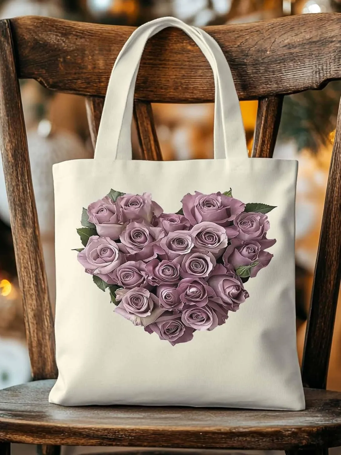 Canvas Tote Bag, Valentine's Day Roses Flowers Aesthetic Canvas Tote Handbags for Women Shoulder Bag