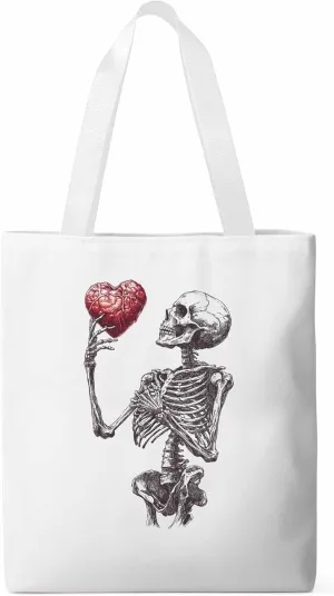 Canvas Tote Bag, Valentine's Day Skeleton Heart Red Love Aesthetic Canvas Tote Handbags for Women Shoulder Bag