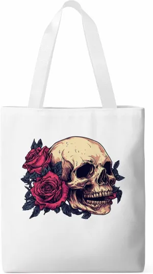 Canvas Tote Bag, Valentine's Love Skeleton Rose Flower Aesthetic Canvas Tote Handbags for Women Shoulder Bag