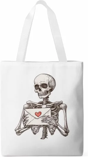Canvas Tote Bag, Valentine's Skeleton Romantic Love Heart Aesthetic Canvas Tote Handbags for Women Shoulder Bag
