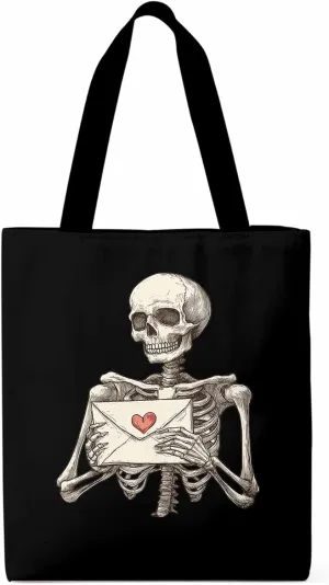 Canvas Tote Bag, Valentine's Skeleton Romantic Love Heart Aesthetic Canvas Tote Handbags for Women Shoulder Bag